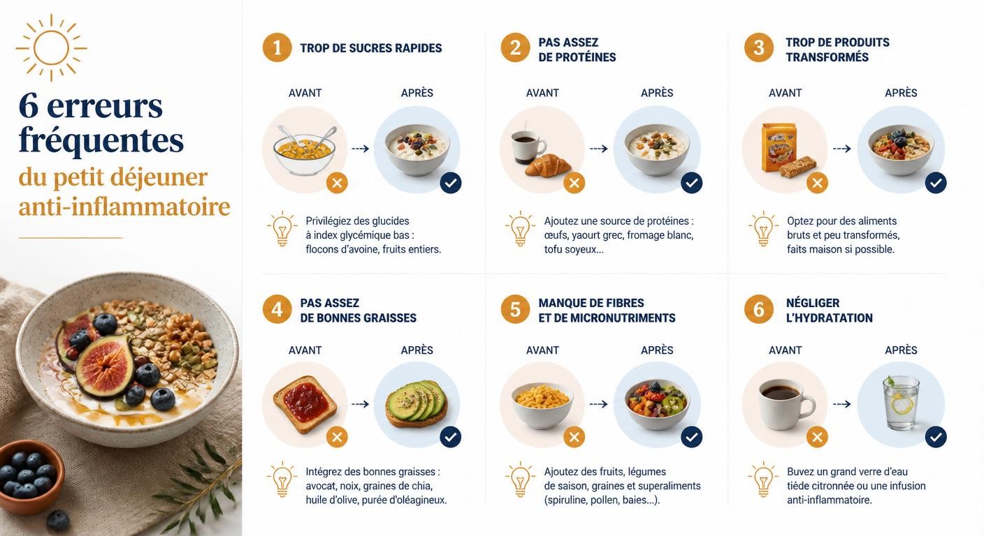 Infographie des 6 erreurs fréquentes du petit déjeuner anti-inflammatoire