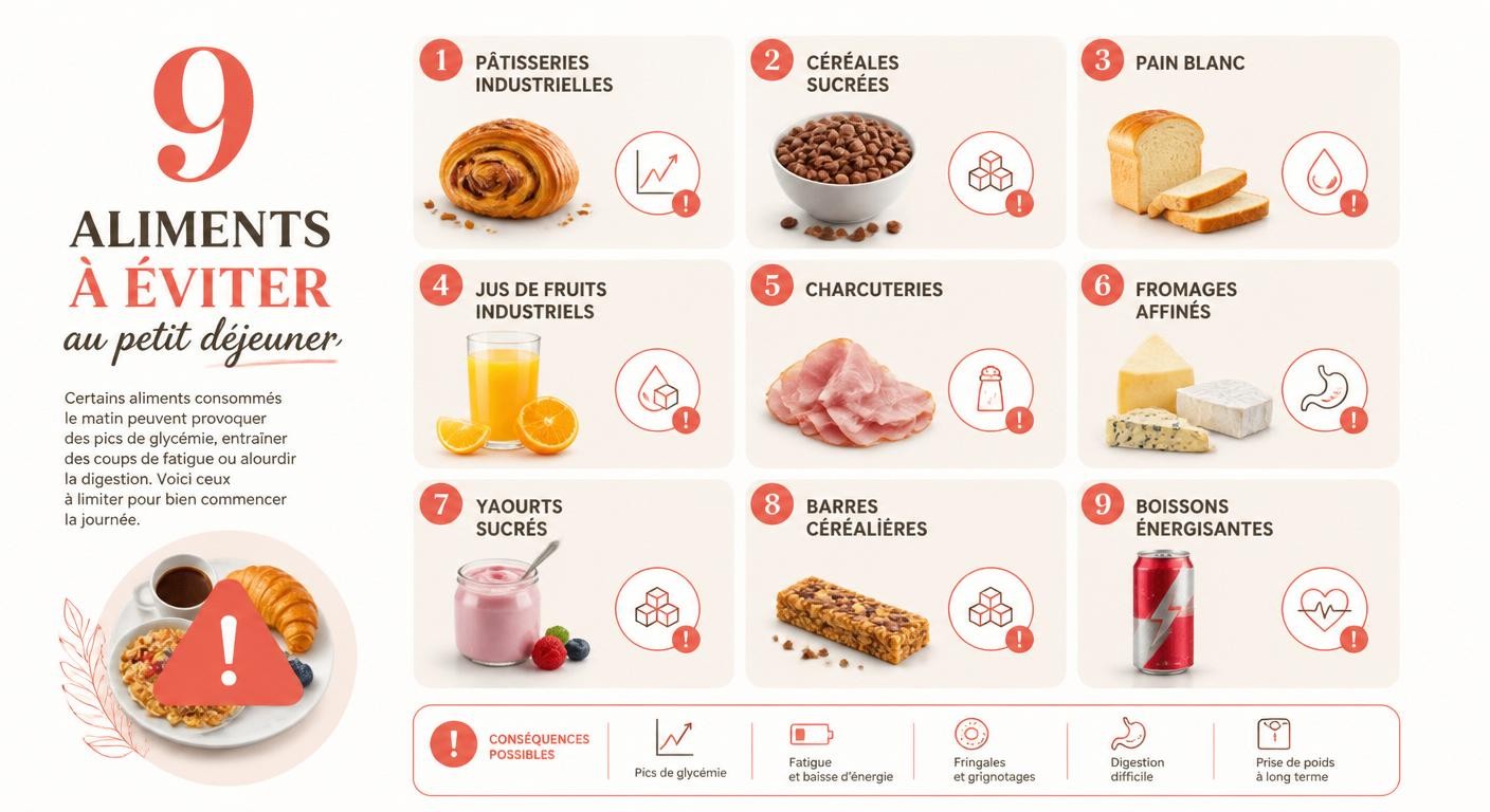 Infographie des 9 aliments inflammatoires à éviter le matin