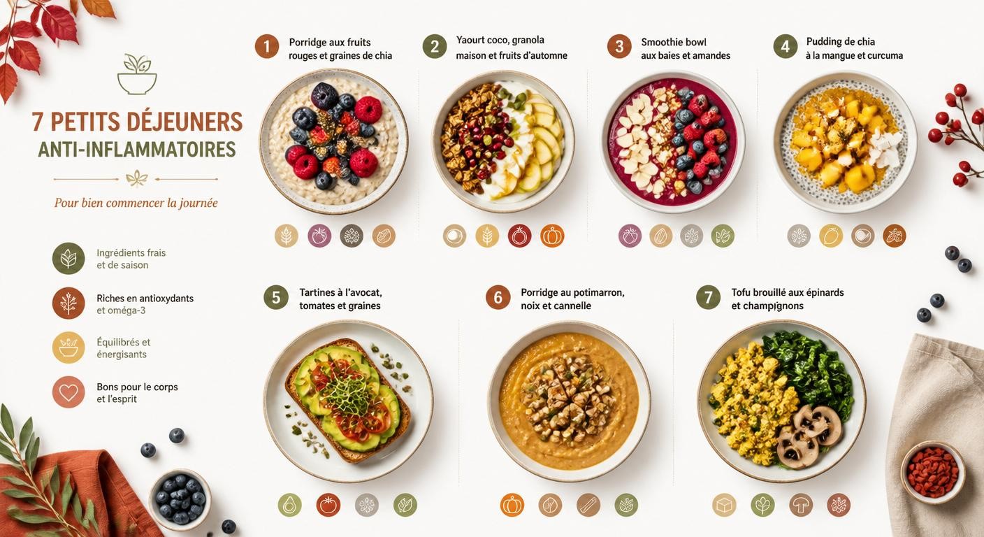 Infographie des 7 recettes de petit déjeuner anti-inflammatoires faciles