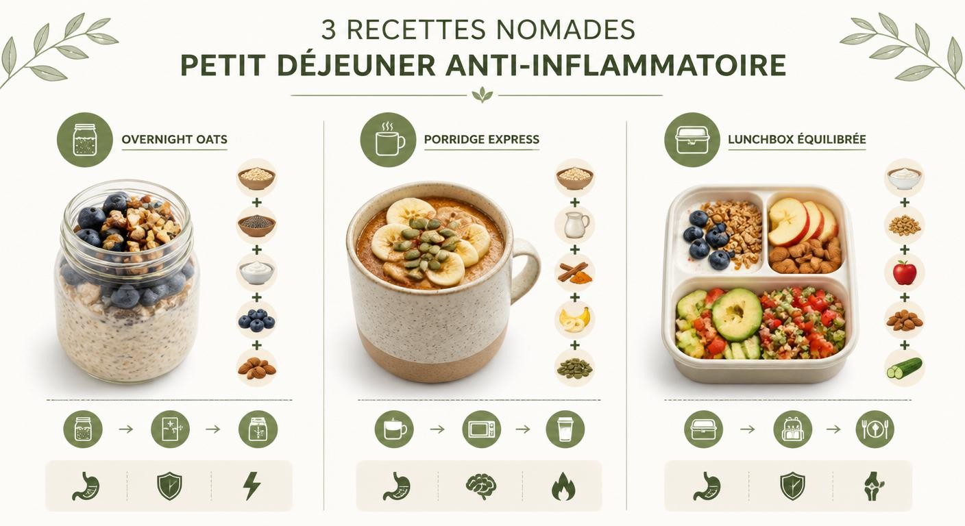 Infographie de trois recettes anti-inflammatoires à emporter