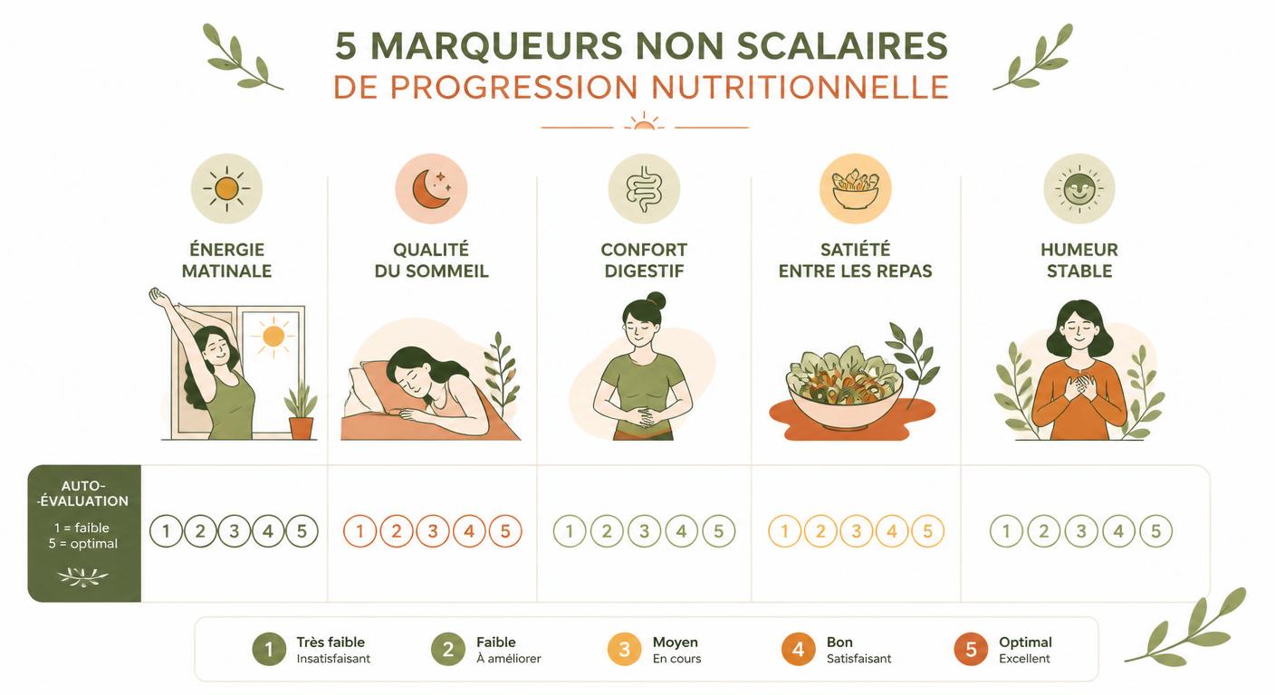 Infographie des cinq marqueurs de progression au-delà du poids