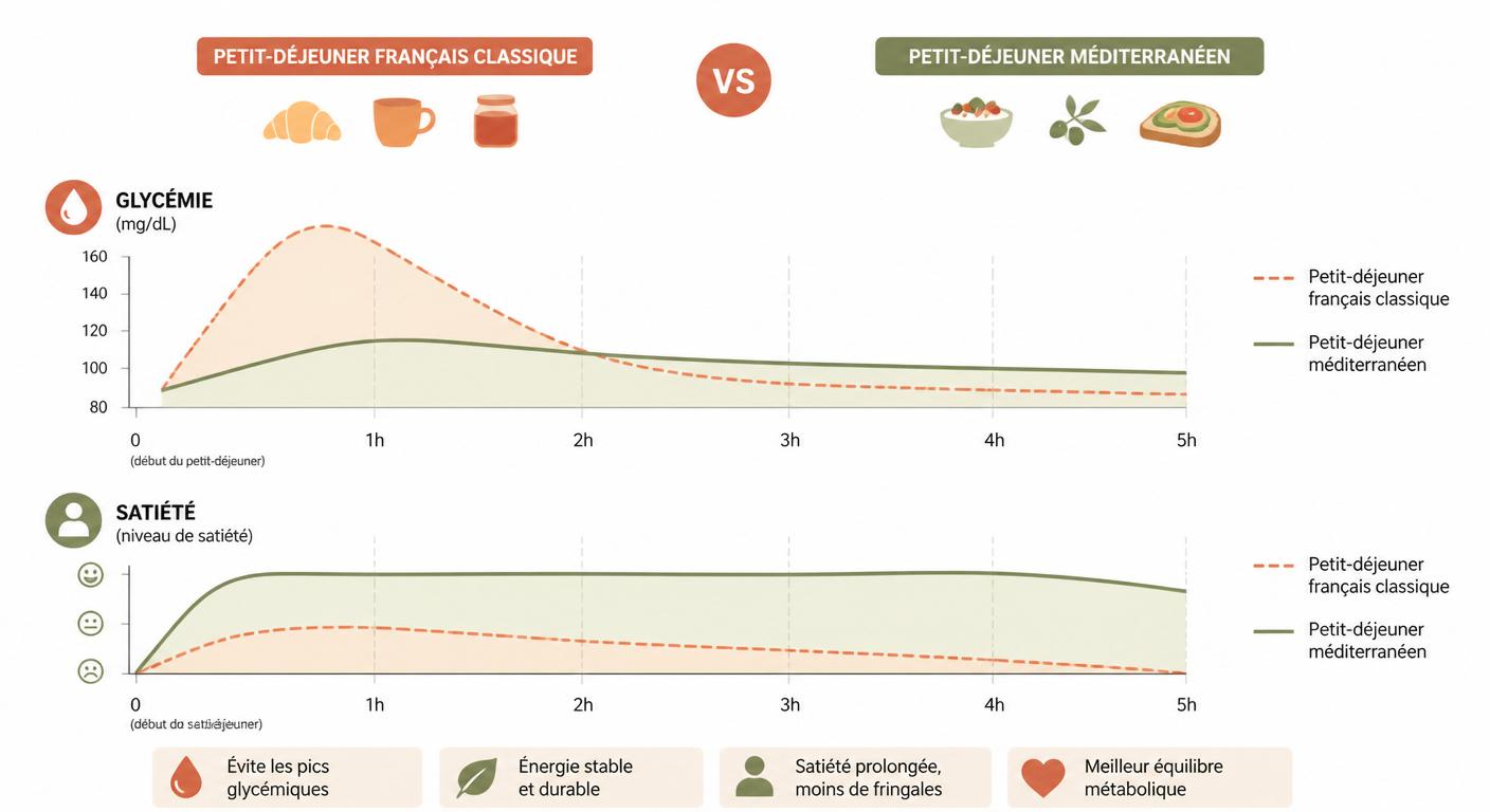 Comparaison courbe de satiété petit-déjeuner français vs méditerranéen