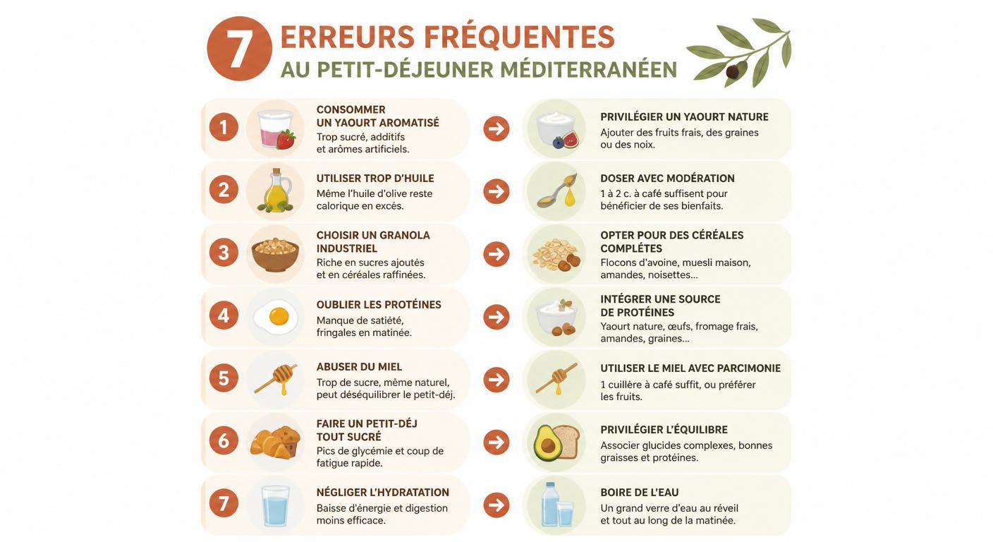 Infographie 7 erreurs à éviter au petit-déjeuner méditerranéen