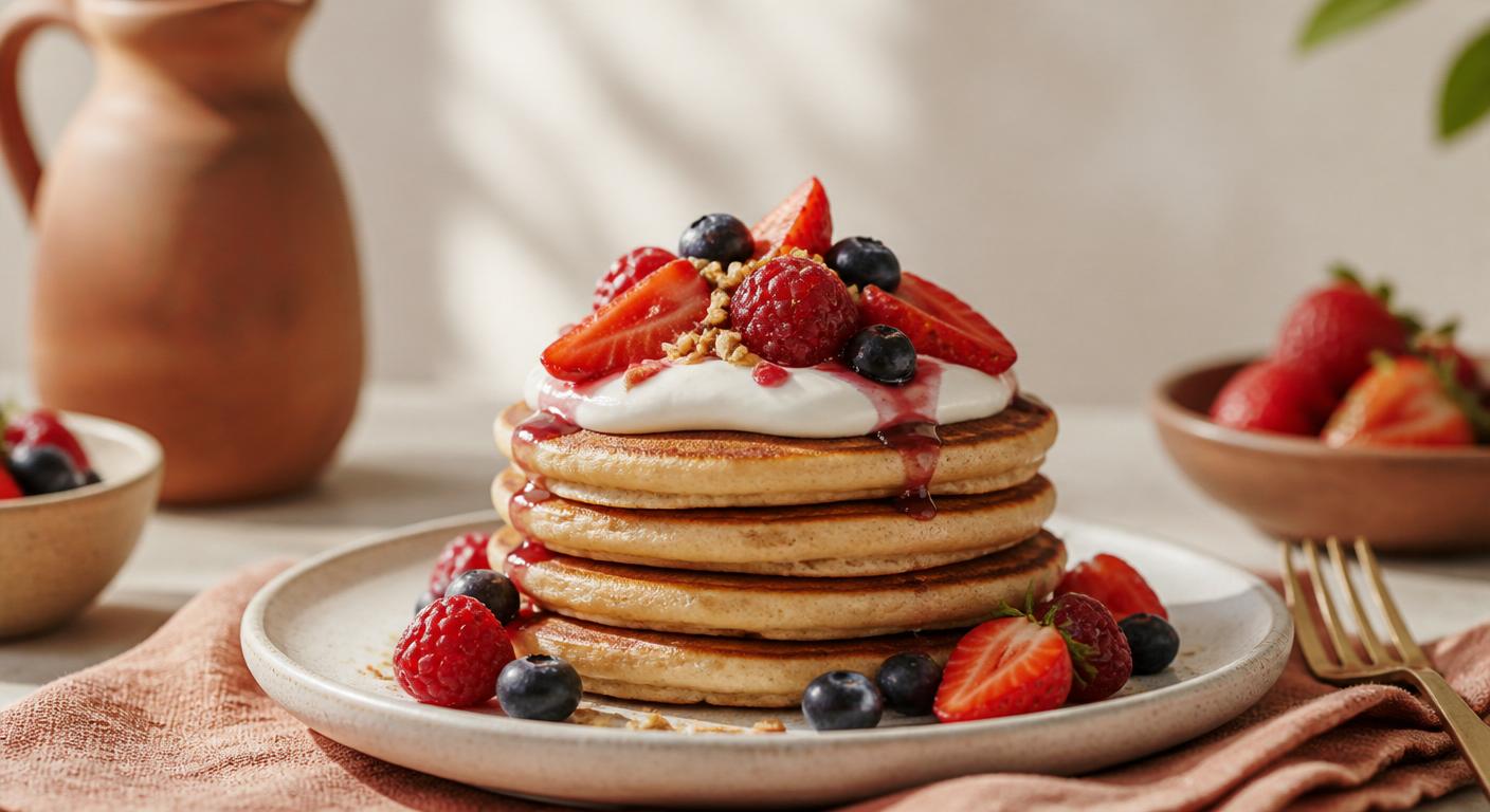 Pancakes aux flocons d'avoine et skyr garnis de fruits rouges