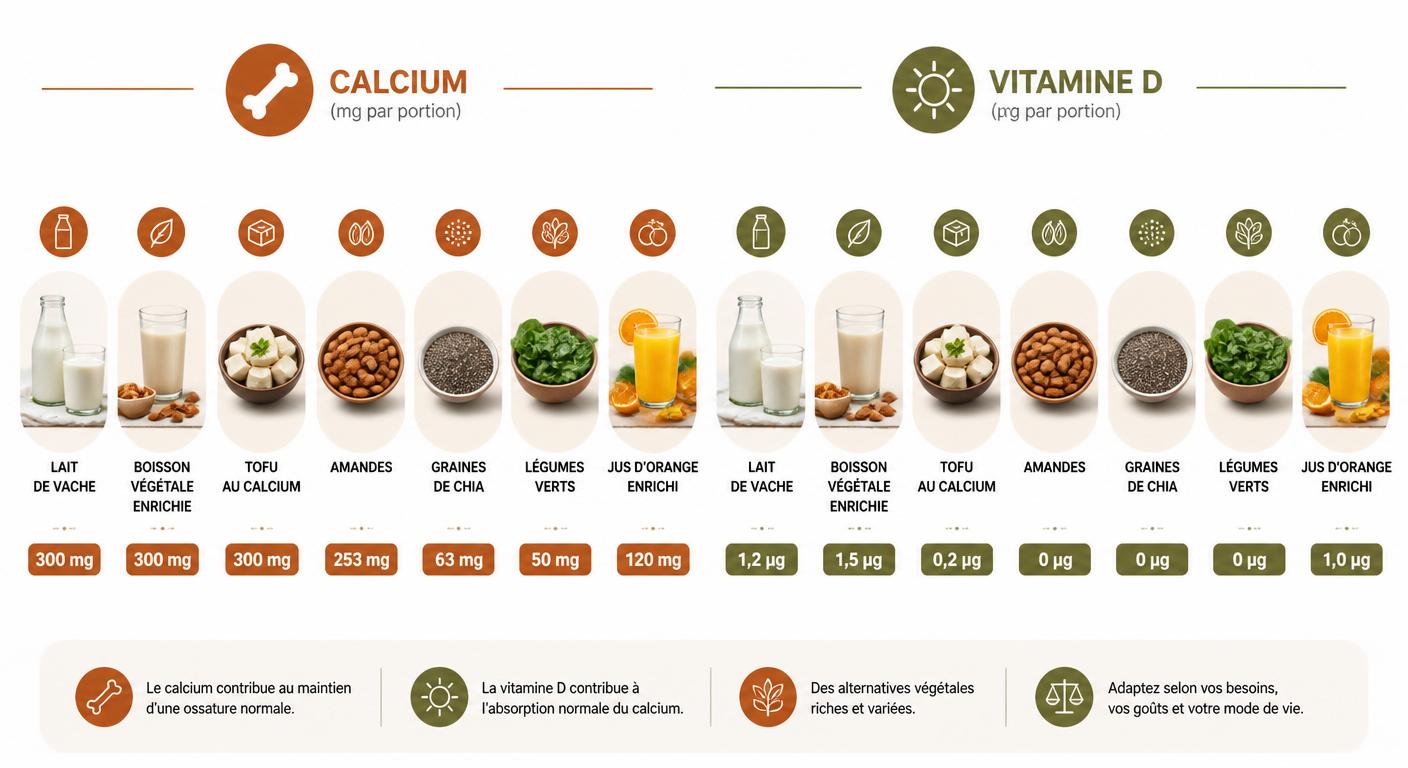 Infographie des sources de calcium et vitamines hors produits laitiers pour un petit-déjeuner équilibré