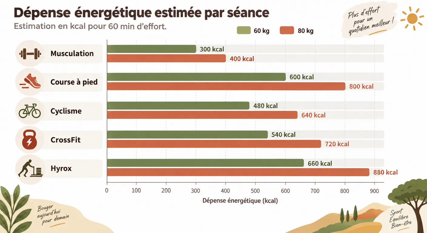 Dépense énergétique estimée par type de séance sportive