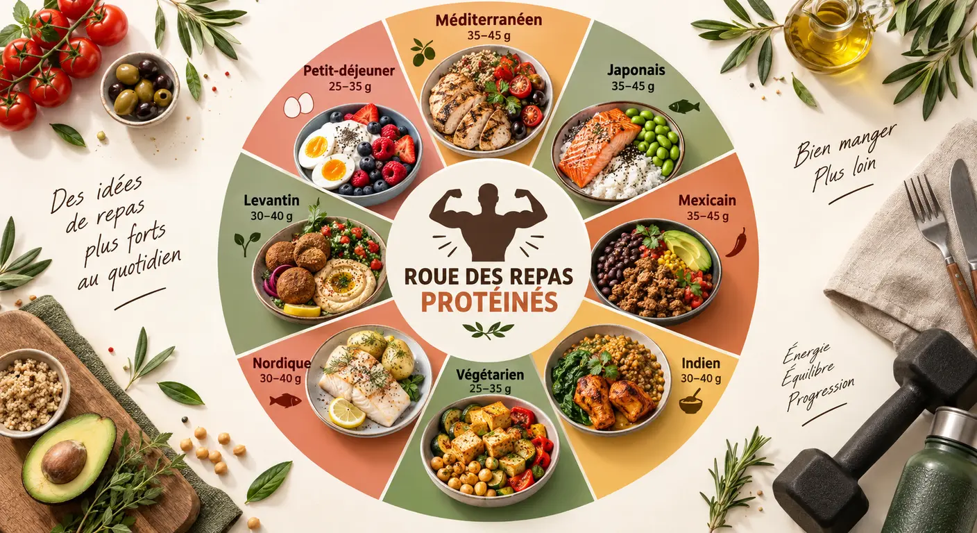 Roue de rotation de repas riches en protéines pour sportif