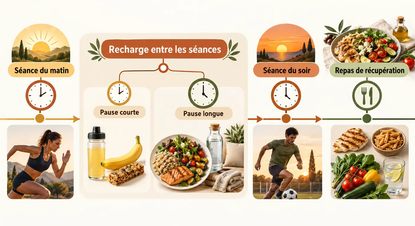 Chronologie alimentaire d'une journée de double séance d'entraînement