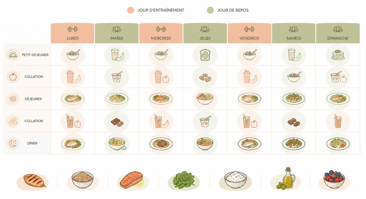 Infographie d'ensemble du plan alimentaire sportif sur 7 jours