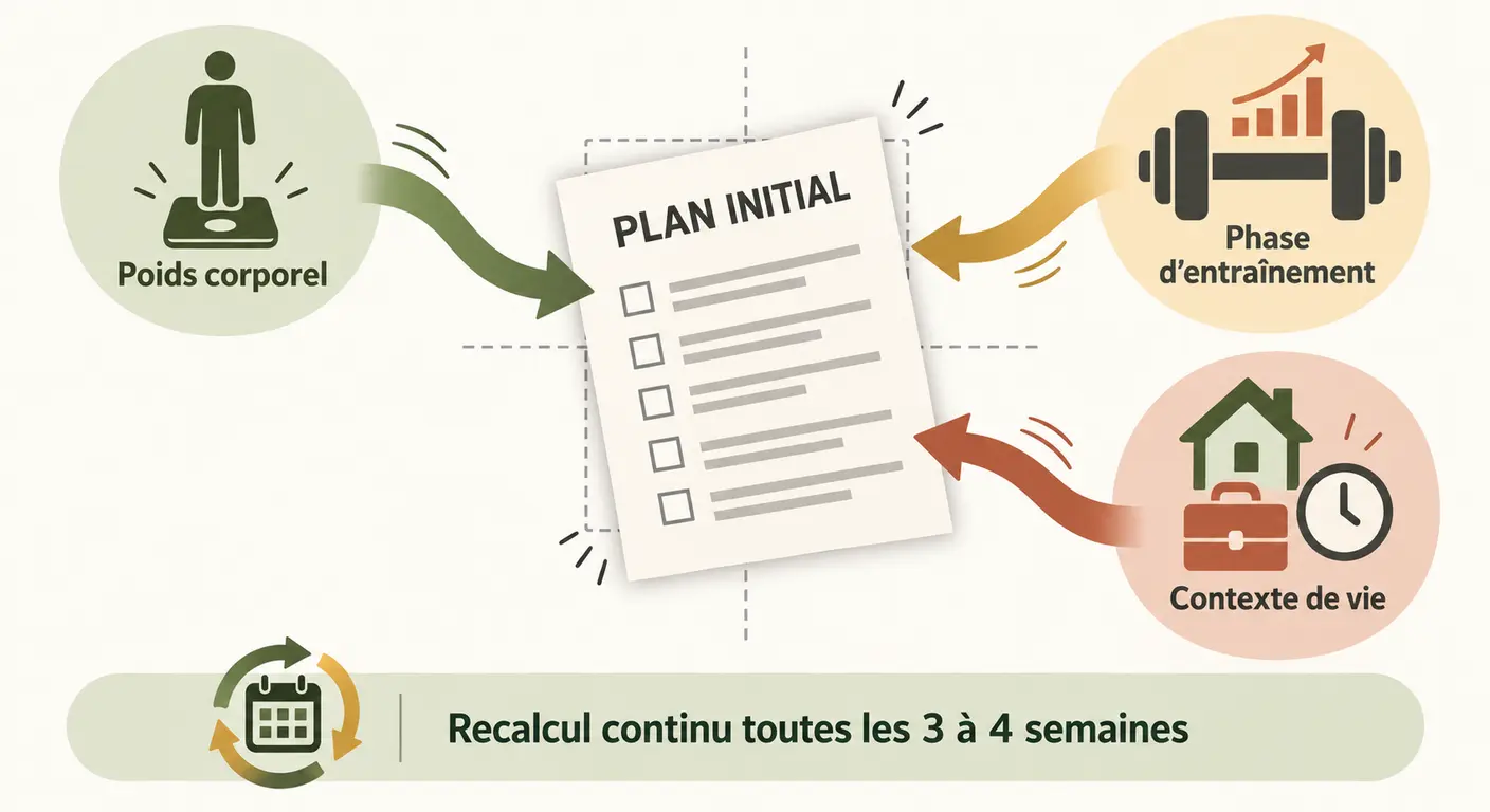 Infographie des trois variables mouvantes qui font décrocher un plan alimentaire figé chez le sportif végétarien