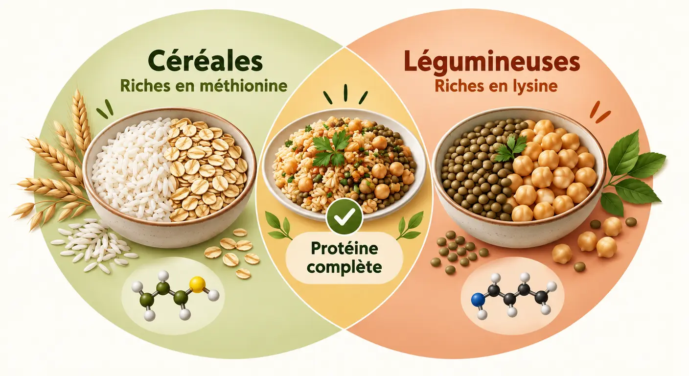 Infographie de la complémentarité entre céréales et légumineuses pour obtenir une protéine complète