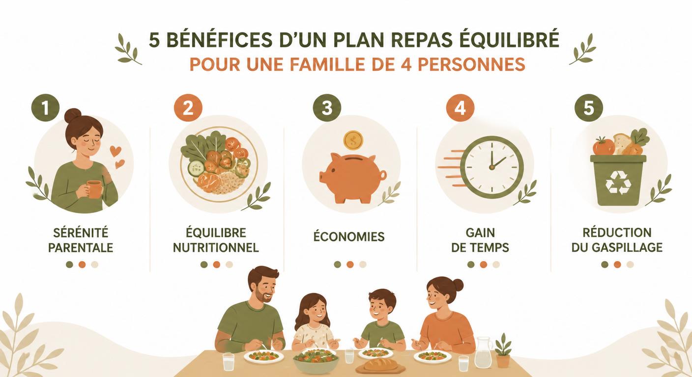 Infographie des bénéfices d'un plan repas équilibré pour la famille