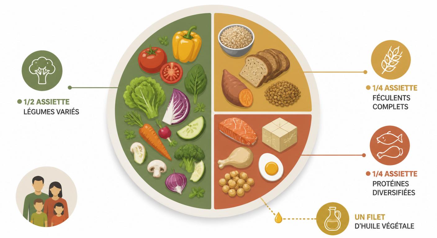 Infographie de l'assiette équilibrée pour un menu famille