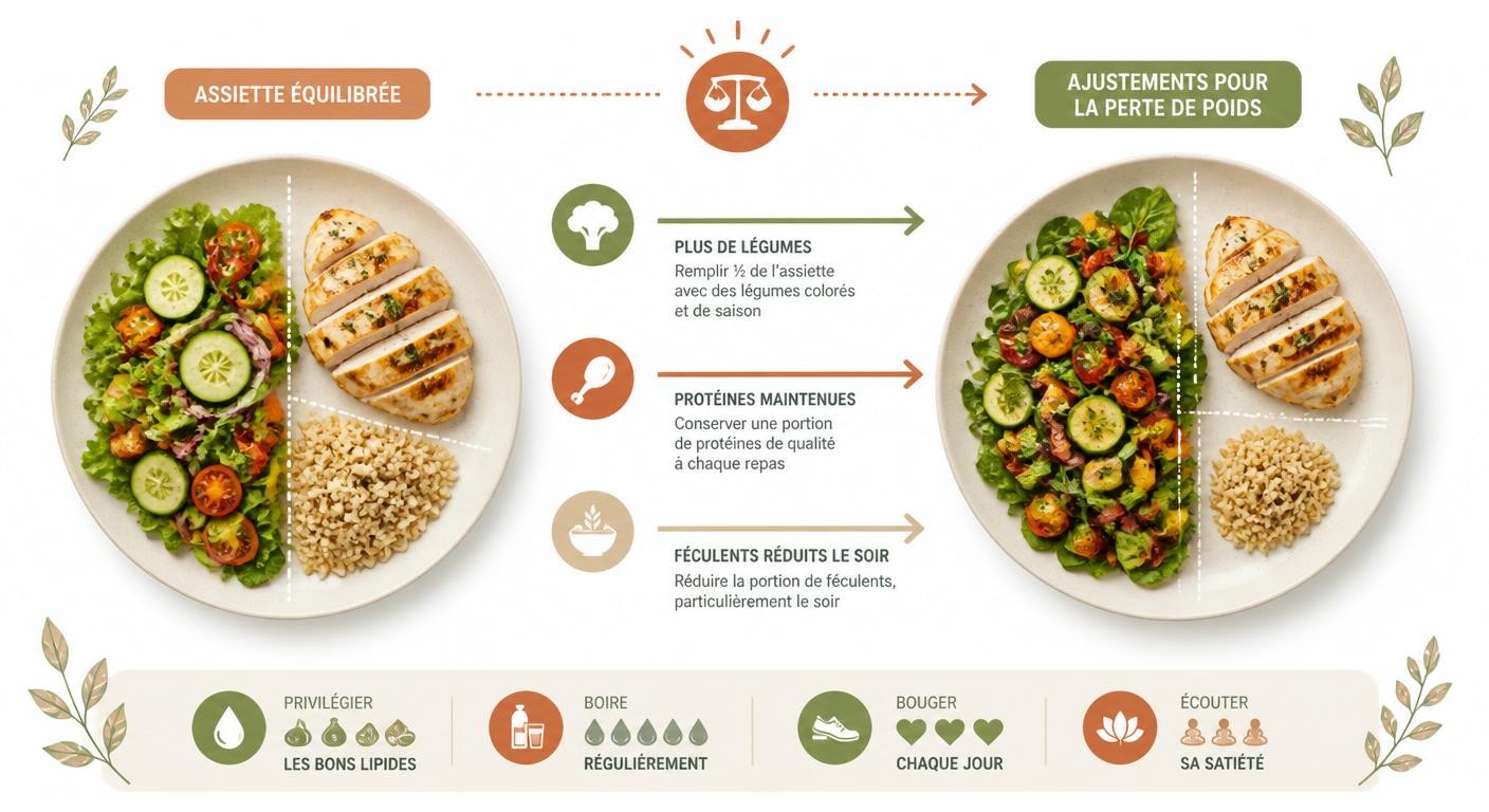 Ajustements d'une assiette équilibrée et économique pour la perte de poids