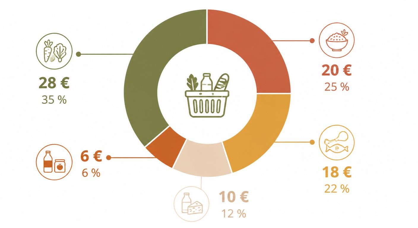 Diagramme de répartition d'un budget courses hebdomadaire équilibré