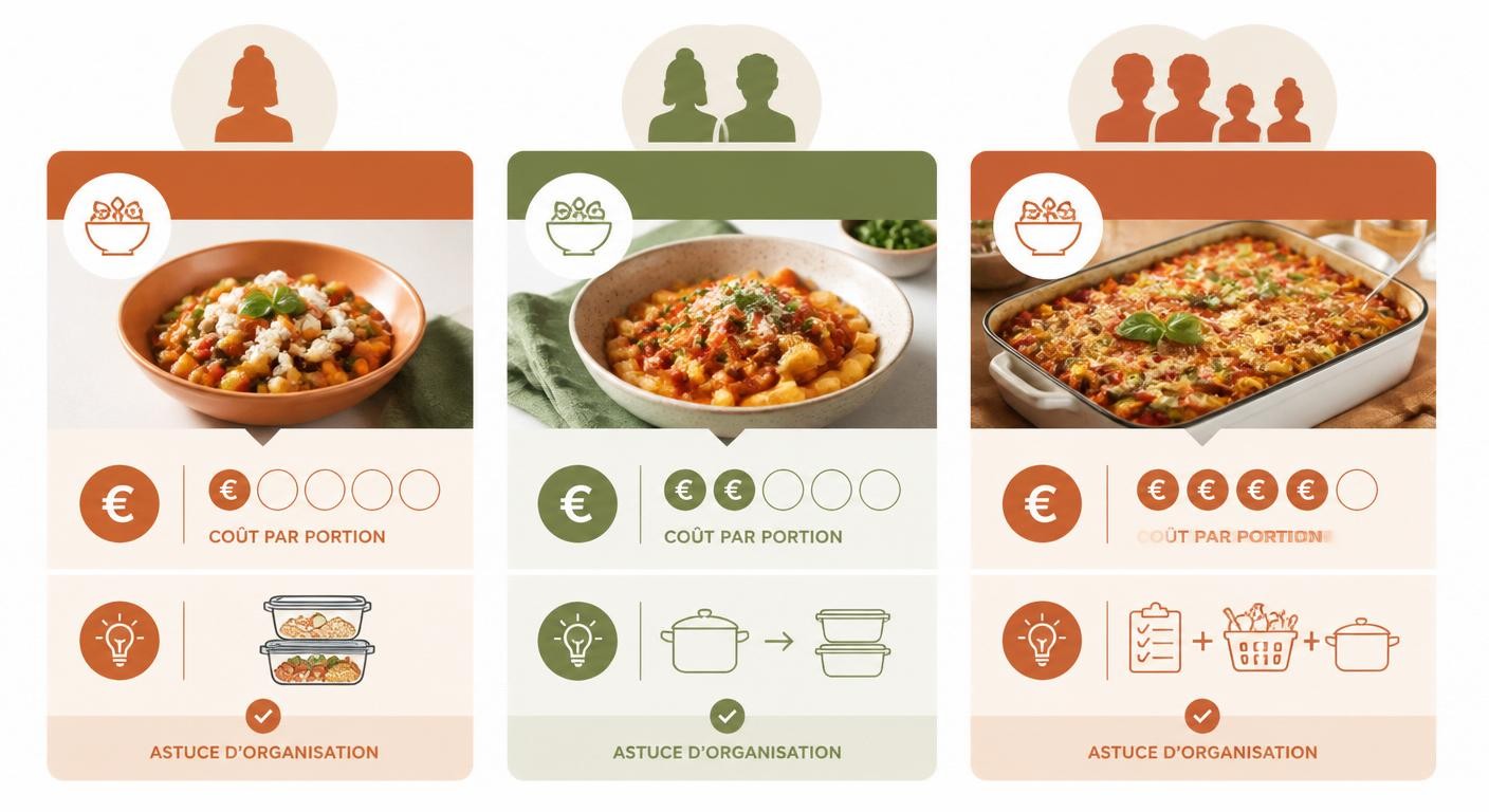 Comparatif d'un plan repas équilibré pour 1, 2 et 4 personnes