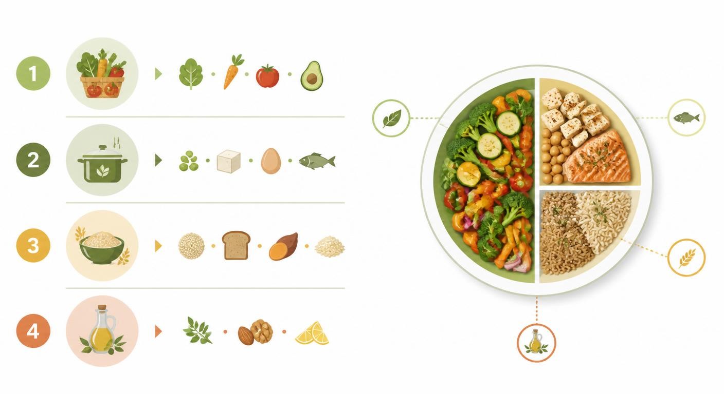 Infographie des étapes pour composer un plan de repas flexitarien équilibré