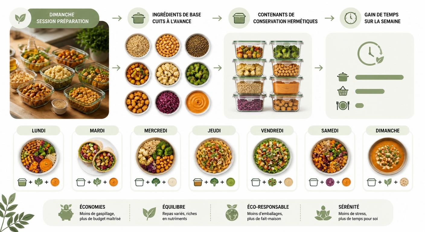 Infographie du batch cooking pour organiser la semaine flexitarienne