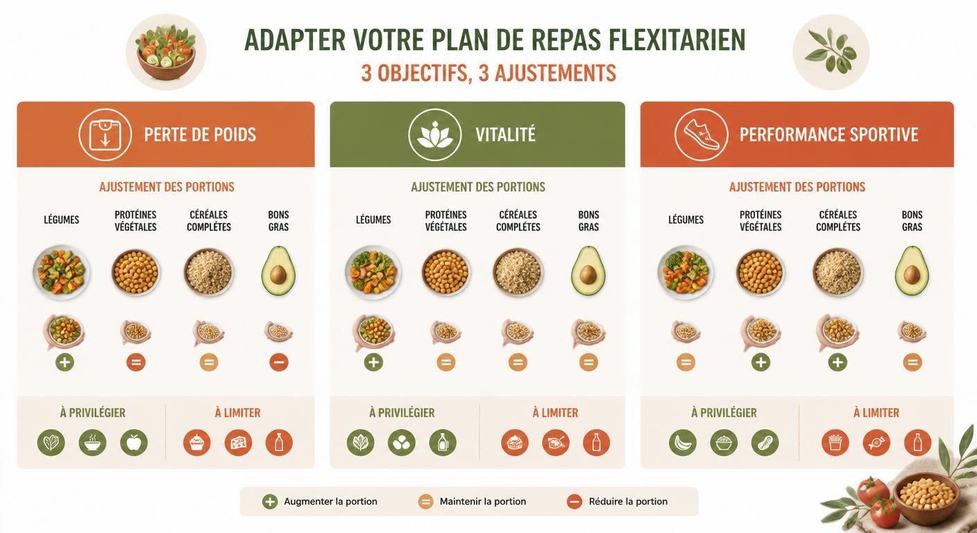 Infographie de l'adaptation du plan flexitarien selon l'objectif