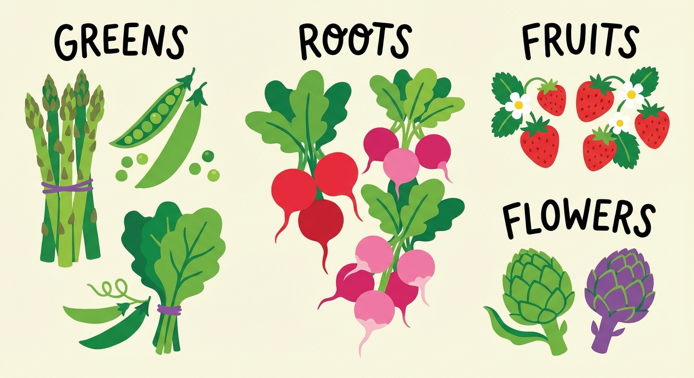 Calendrier plan repas semaine équilibré de printemps avec petit-déjeuner, déjeuner, collation et dîner