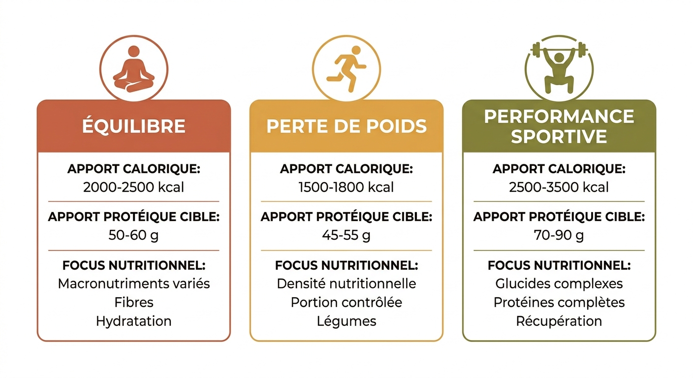 Infographie des trois variantes du menu végétarien semaine par objectif