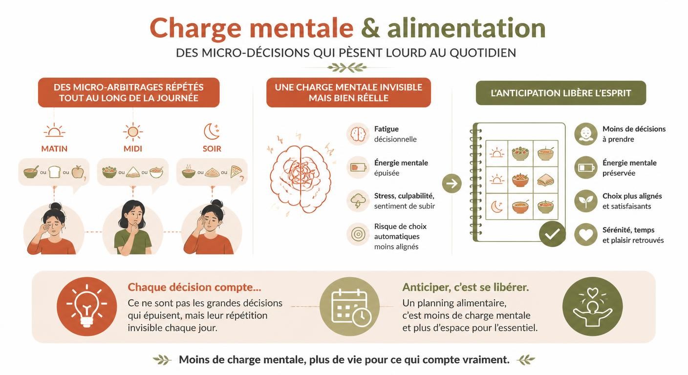 Infographie sur la charge mentale des repas et l'impact du planning hebdomadaire