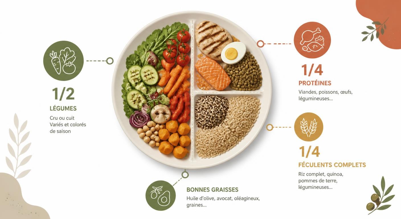 Infographie de l'assiette équilibrée à intégrer dans une fiche menu de la semaine