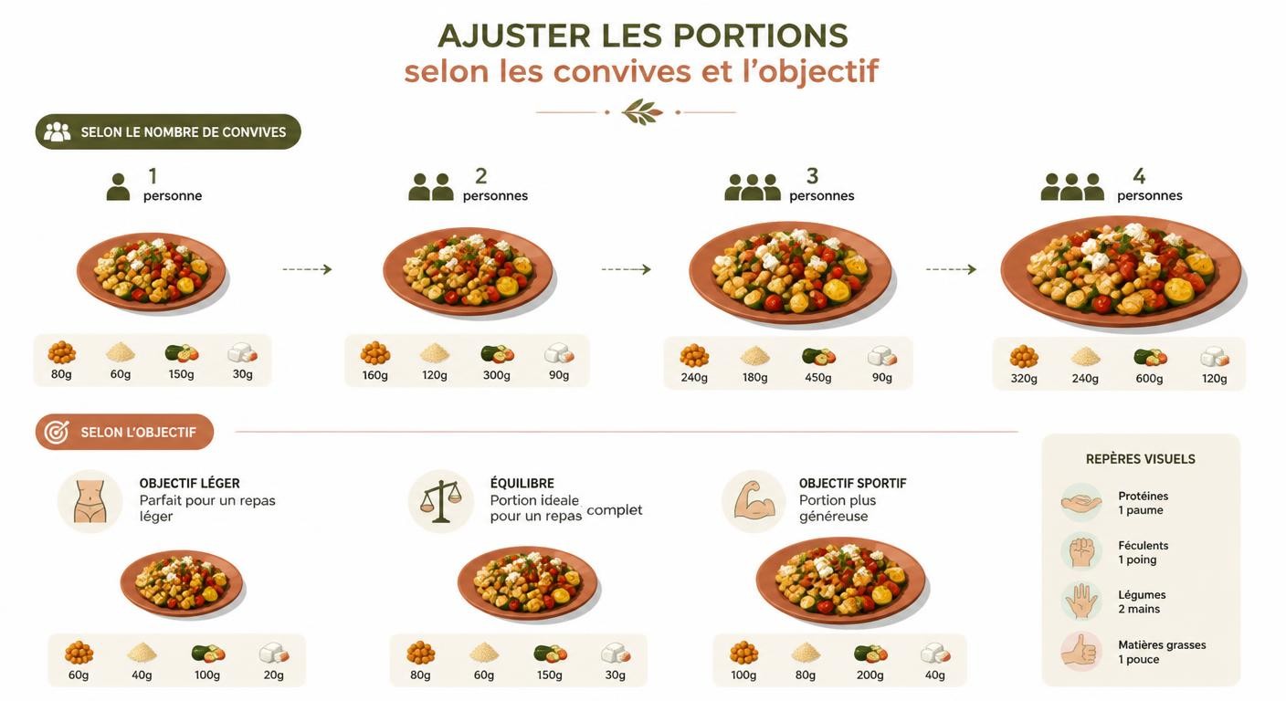 Infographie sur le dosage des portions dans un planning repas
