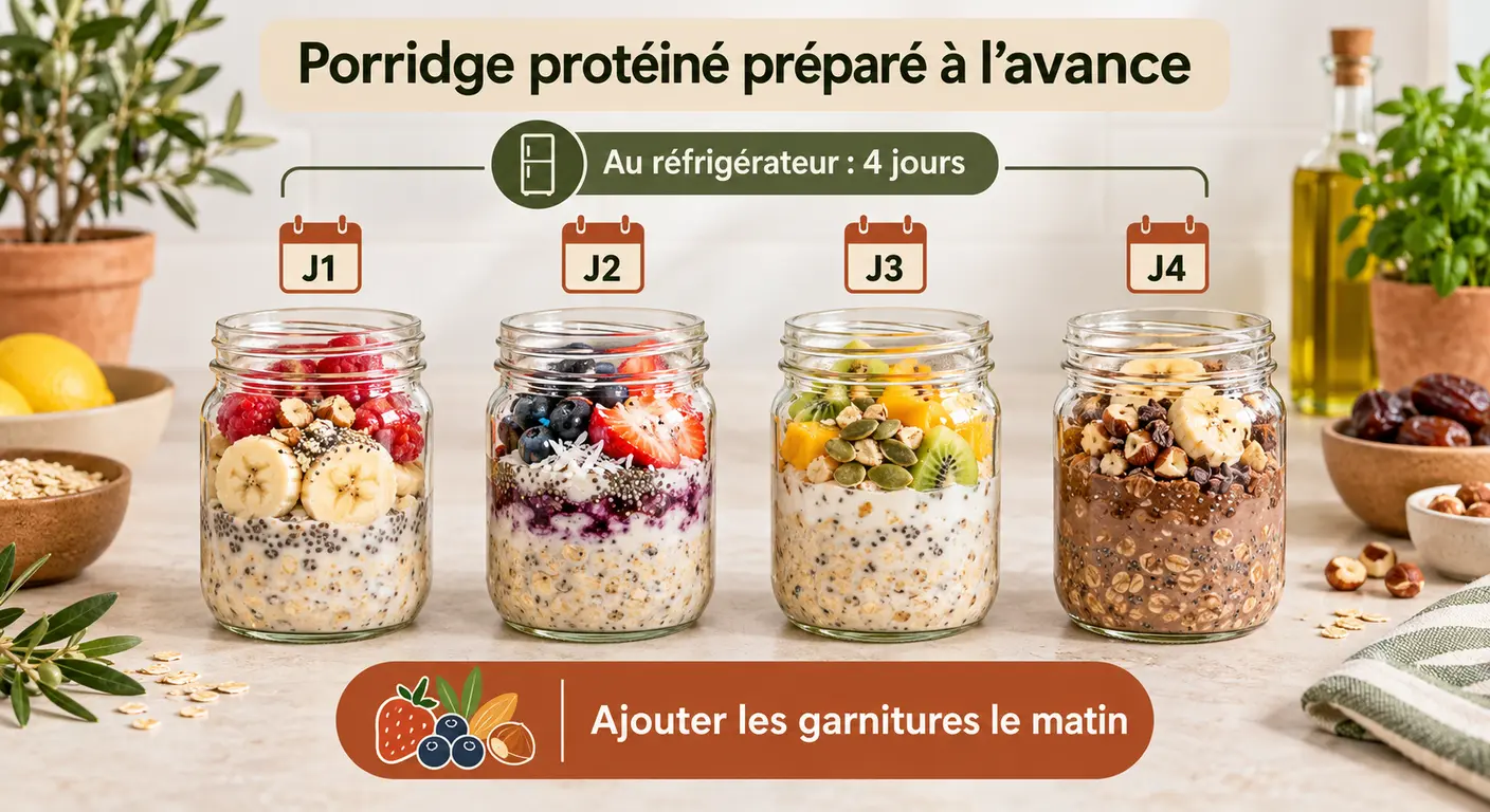 Préparer quatre bases de porridge protéiné à l'avance et leurs durées de conservation