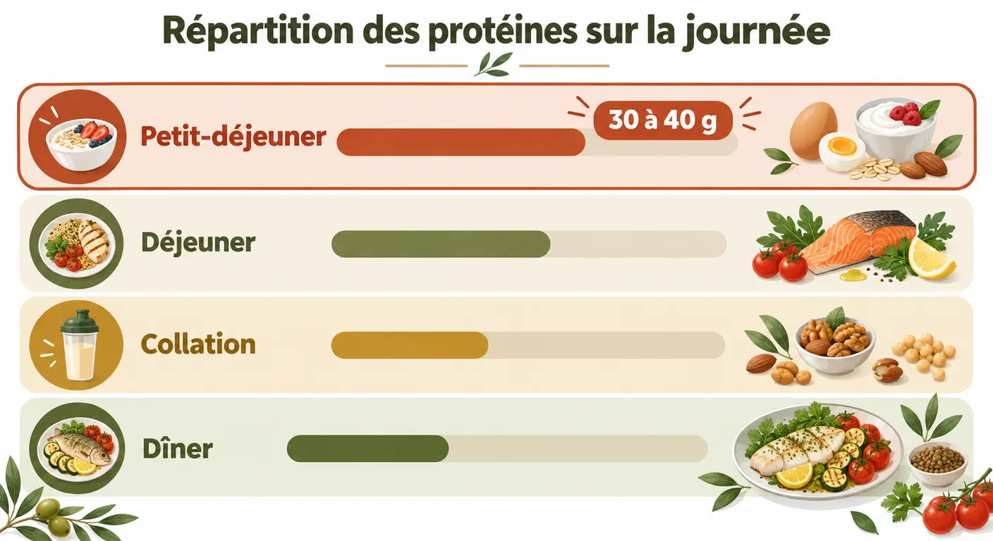 Répartition de l'apport protéique quotidien sur quatre repas pour un sportif