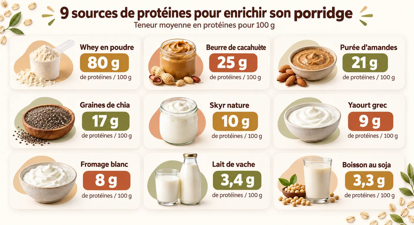 Comparatif des neuf sources de protéines à ajouter dans un porridge