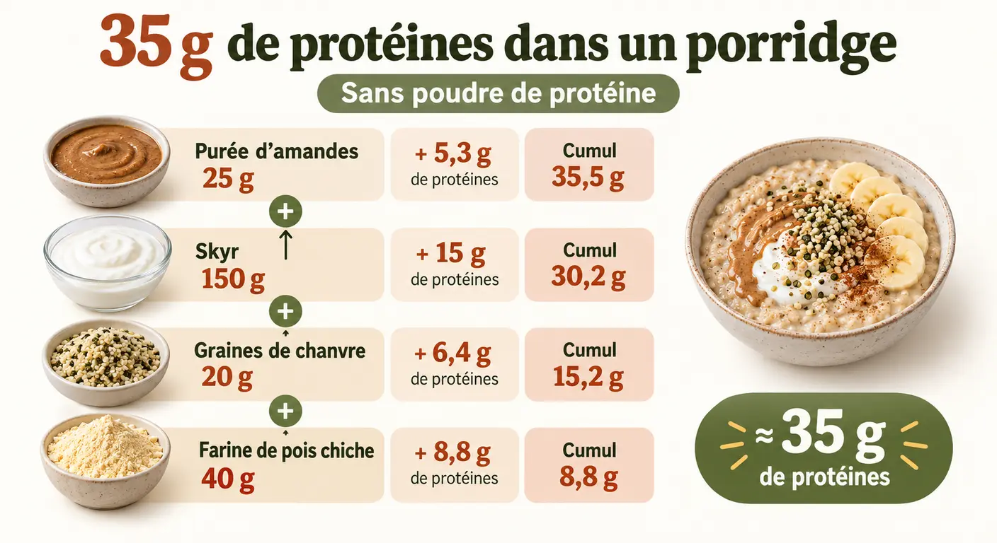 Atteindre 35 g de protéines dans un porridge sans poudre de protéine
