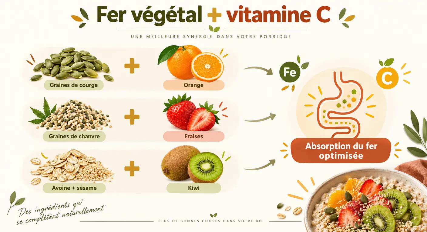 Associer fer végétal et vitamine C dans un porridge protéiné