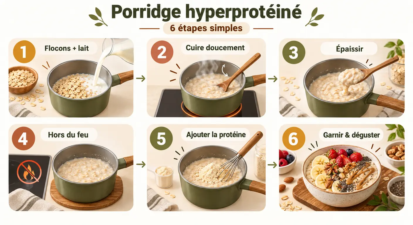Les six étapes de préparation du porridge protéiné de référence