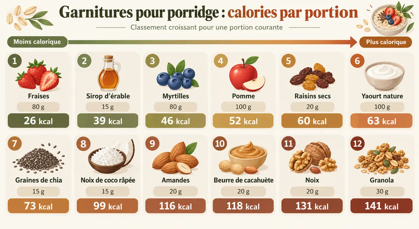 Densité calorique des garnitures de porridge les plus courantes
