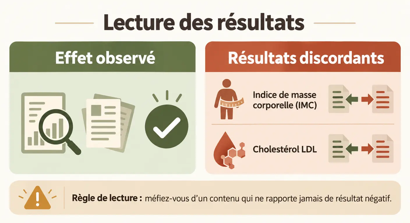 Infographie des résultats discordants des études sur les probiotiques, IMC et cholestérol LDL