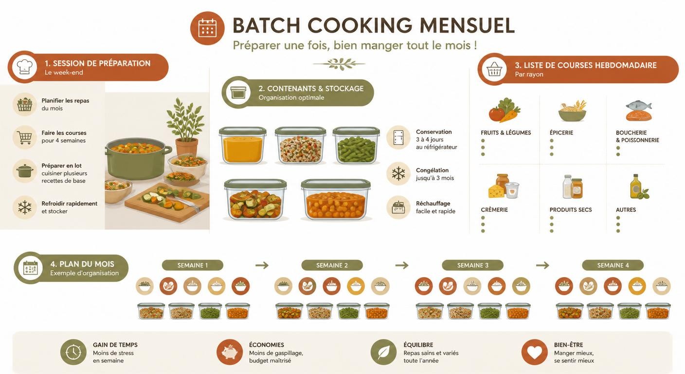Infographie de l'organisation du batch cooking sur un mois