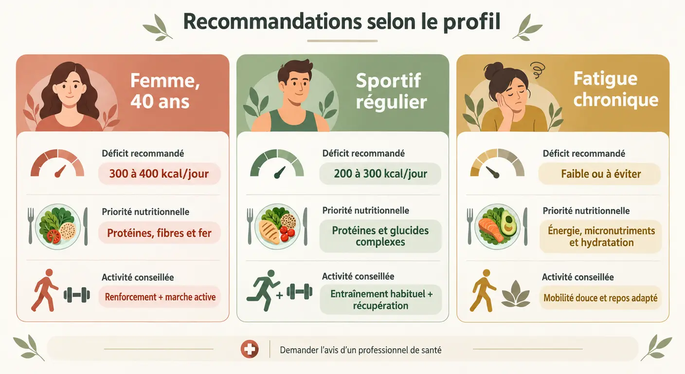 Comparatif des réglages du programme selon trois profils différents