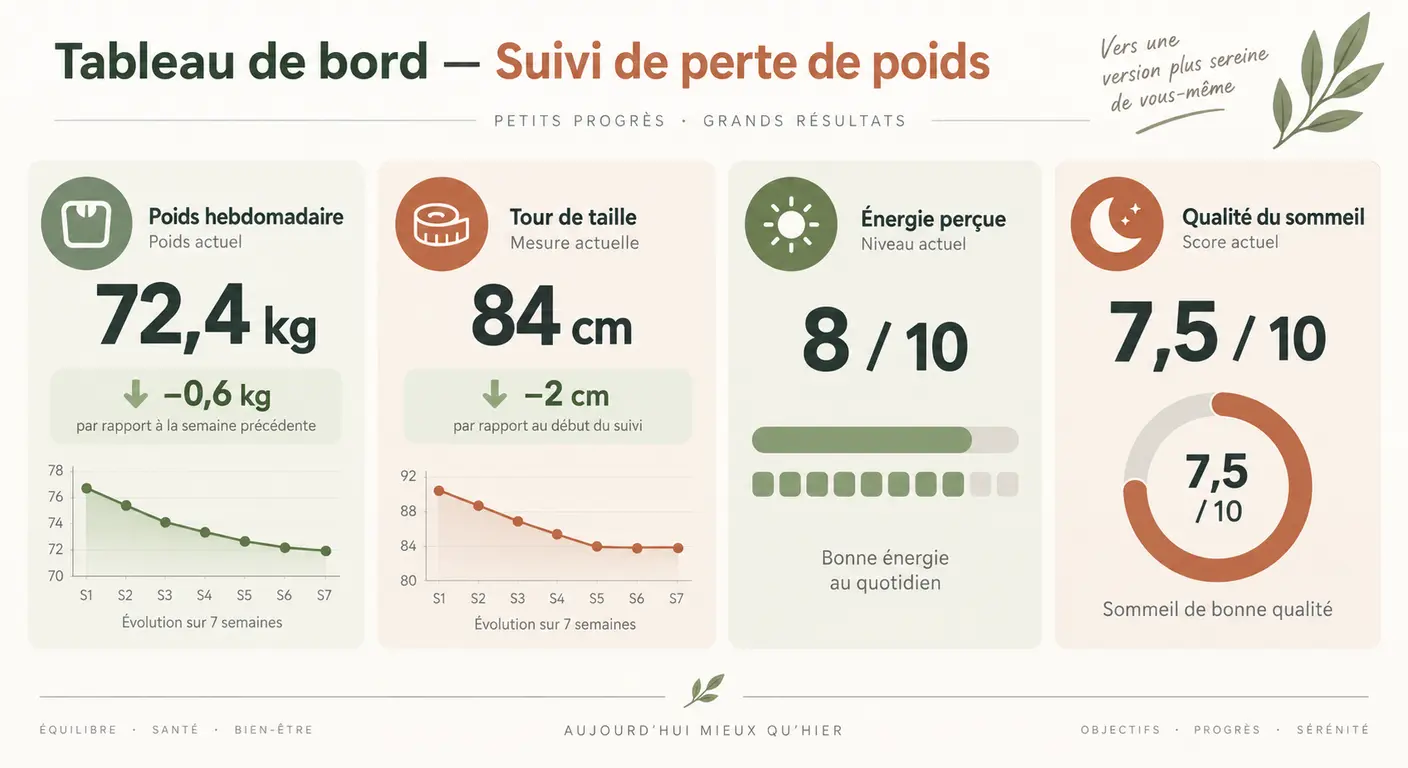 Infographie du tableau de bord de suivi d'une perte de poids