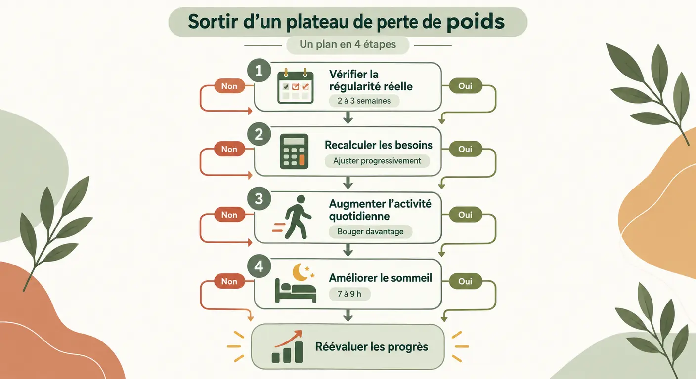 Infographie de l'arbre de décision pour sortir d'un plateau de perte de poids