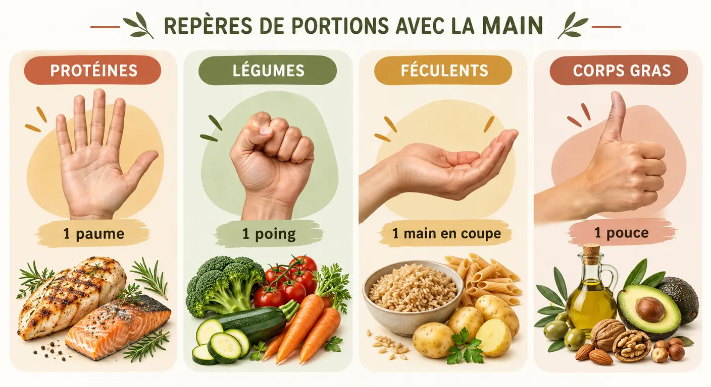 Infographie des repères de portions mesurés avec la main