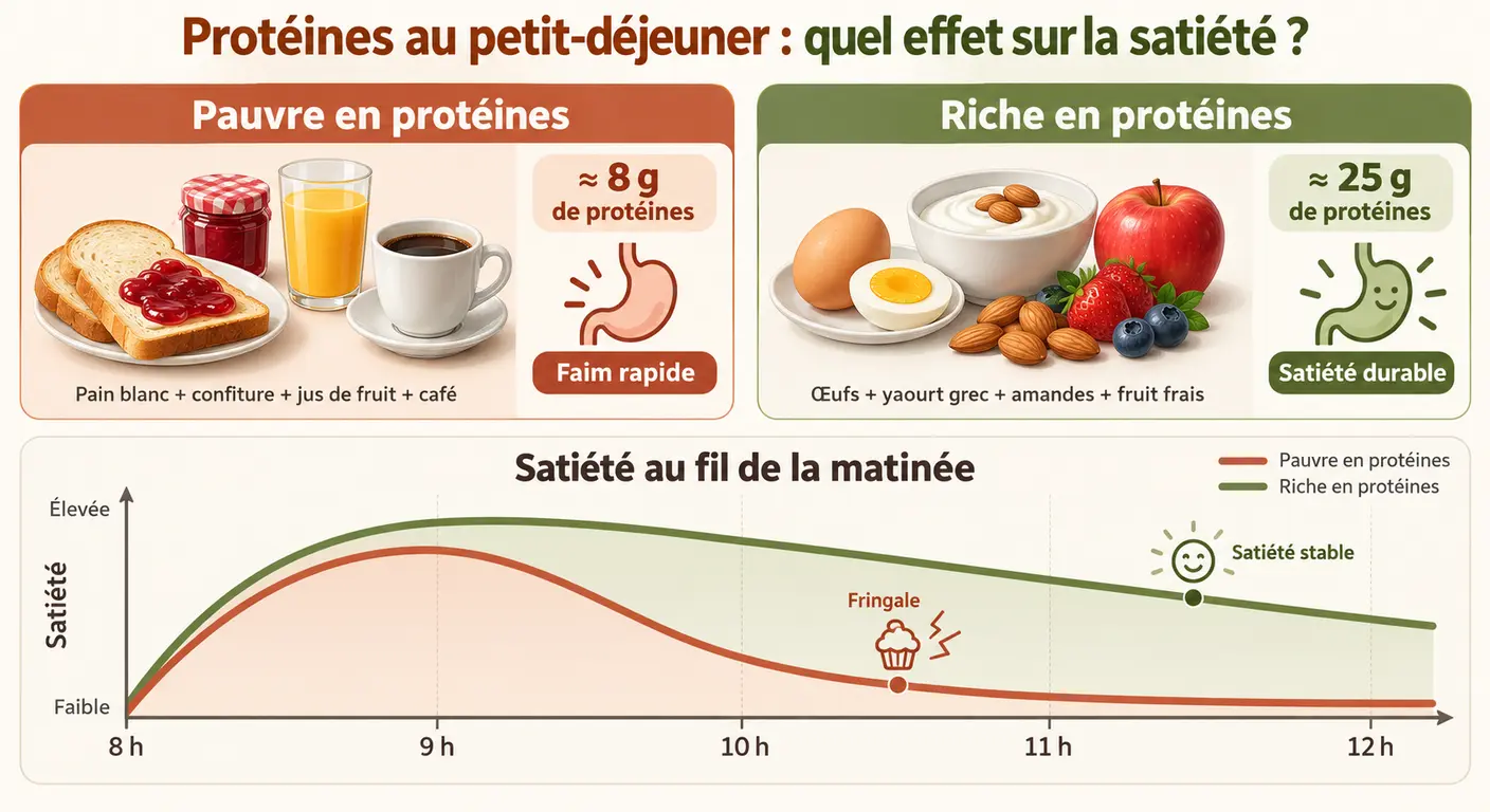 Infographie comparant deux petits-déjeuners et leur effet sur la satiété