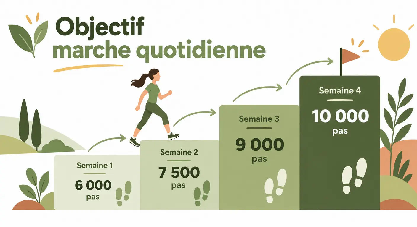 Infographie de la progression de la marche quotidienne sur quatre semaines