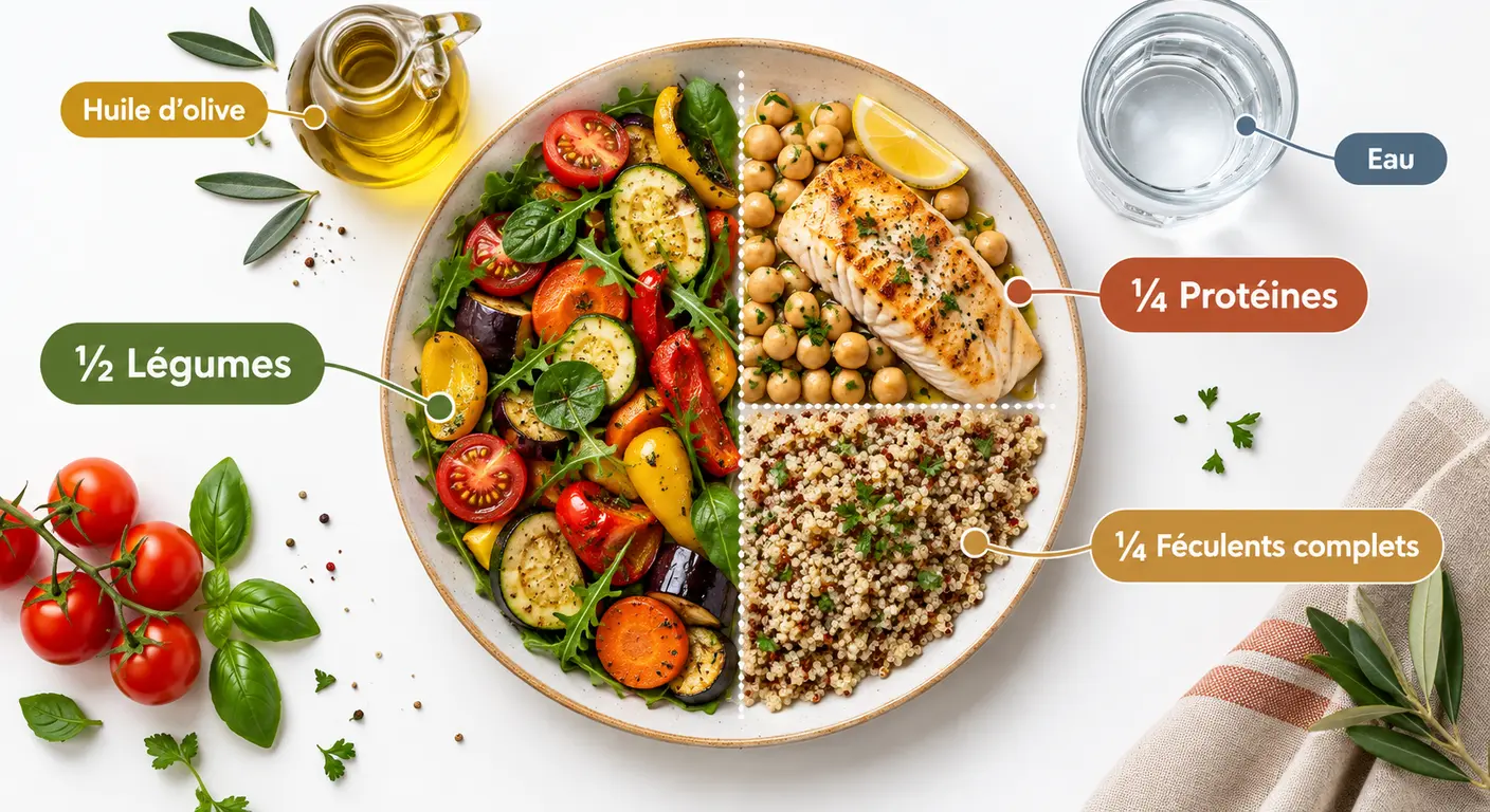 Infographie de la composition d'une assiette équilibrée pour la perte de poids