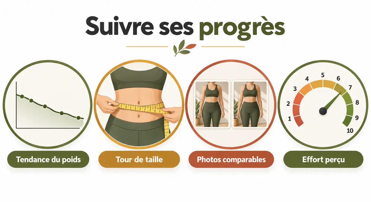 Infographie des quatre indicateurs de suivi d'un programme de perte de poids