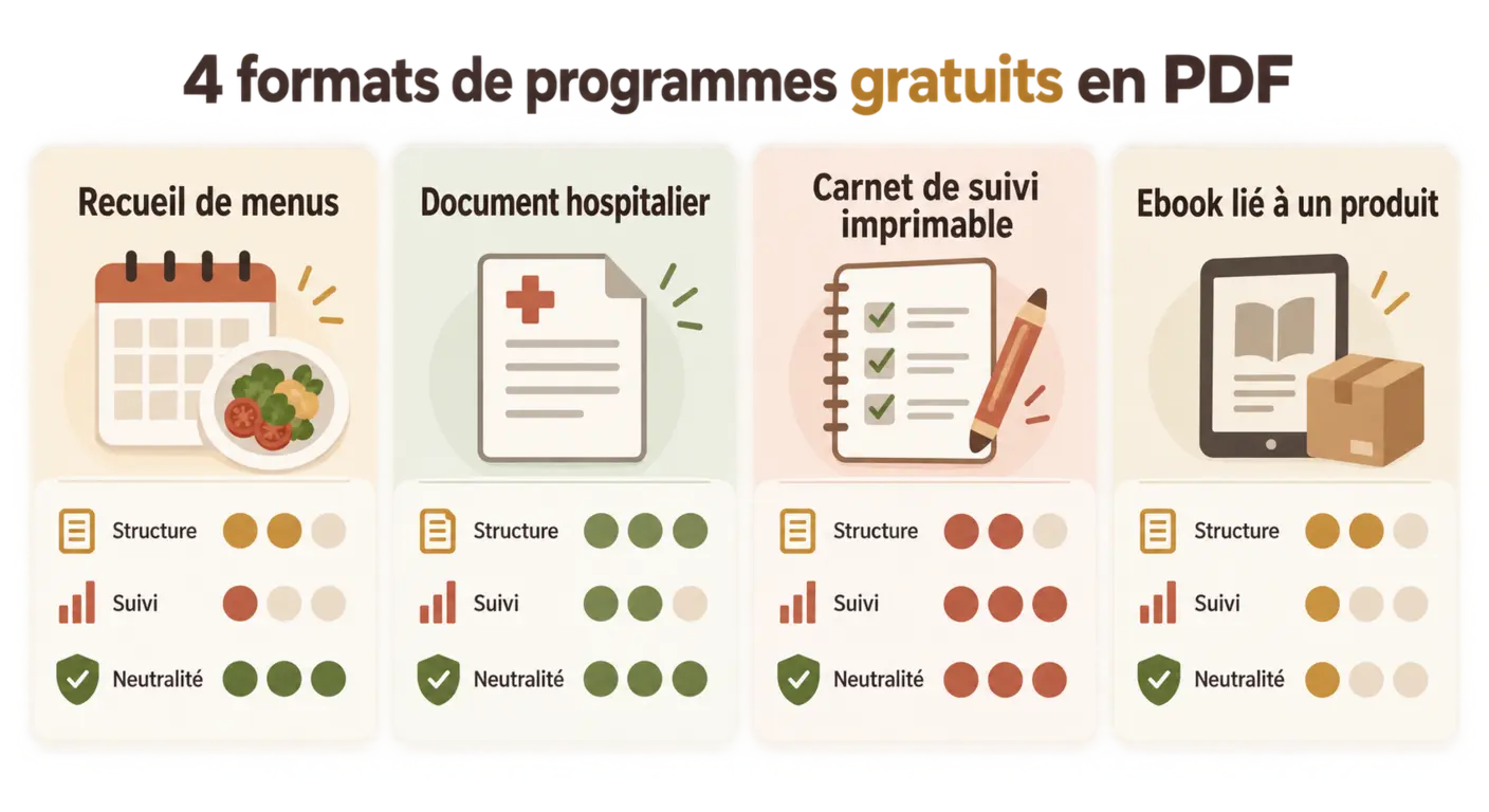 Infographie comparant les quatre types de programmes de perte de poids gratuits en PDF