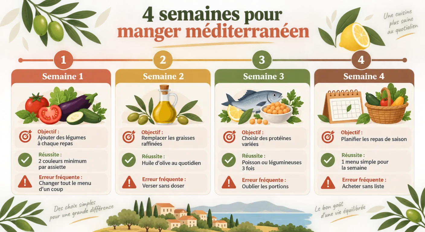 Infographie de la progression du programme sur quatre semaines