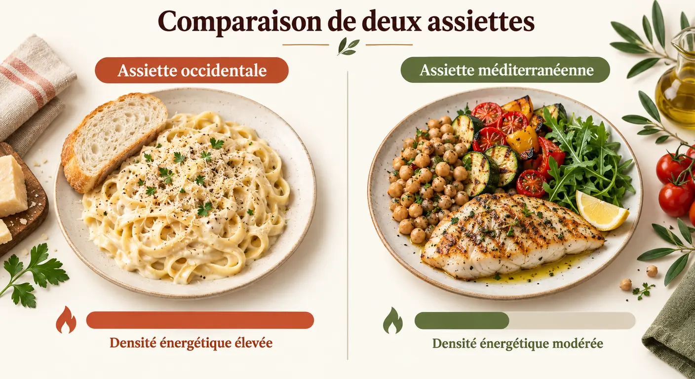 Comparaison de la densité énergétique entre une assiette occidentale et une assiette méditerranéenne