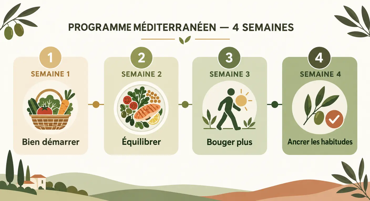 Progression des quatre semaines du programme perte de poids méditerranéen