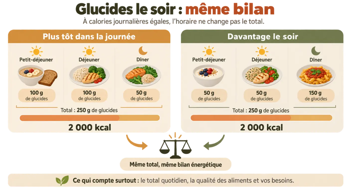 Même total calorique journalier et même résultat selon le moment des féculents